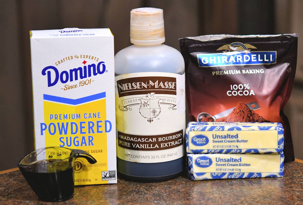 ingredients for whipped coffee buttercream frosting on a countertop