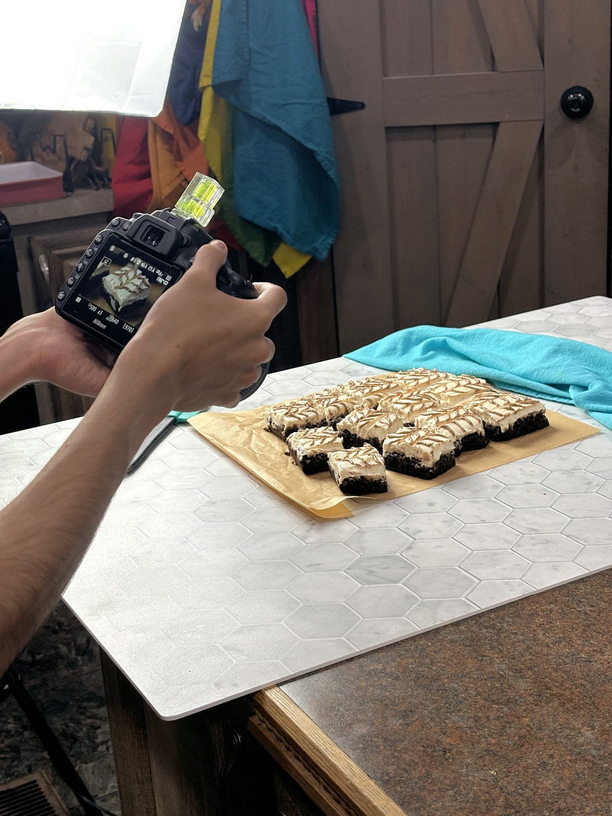 photoshoot for Espresso Cappuccino Brownies 