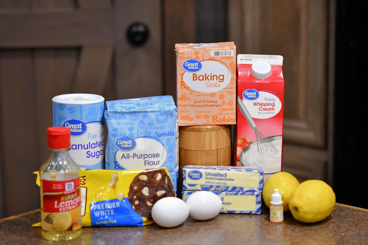 ingredients for lemon sugar cookies on a countertop.