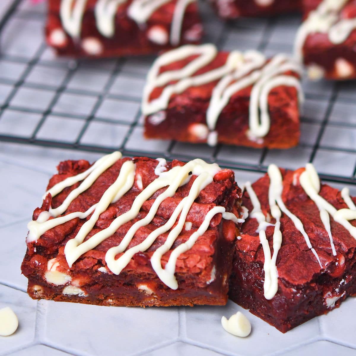 No Dye Red Velvet Brownies on a subway tile