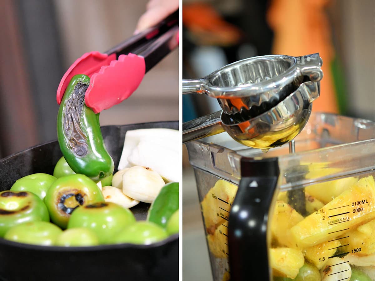 images showing how to char the jalapenos and tomatillos
