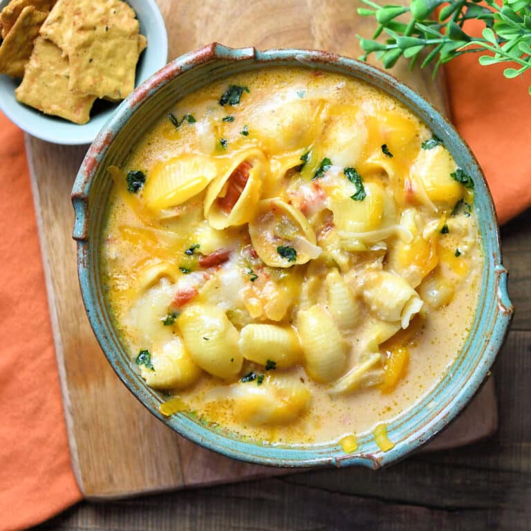 Cheesy Green Chiles and Shells Soup