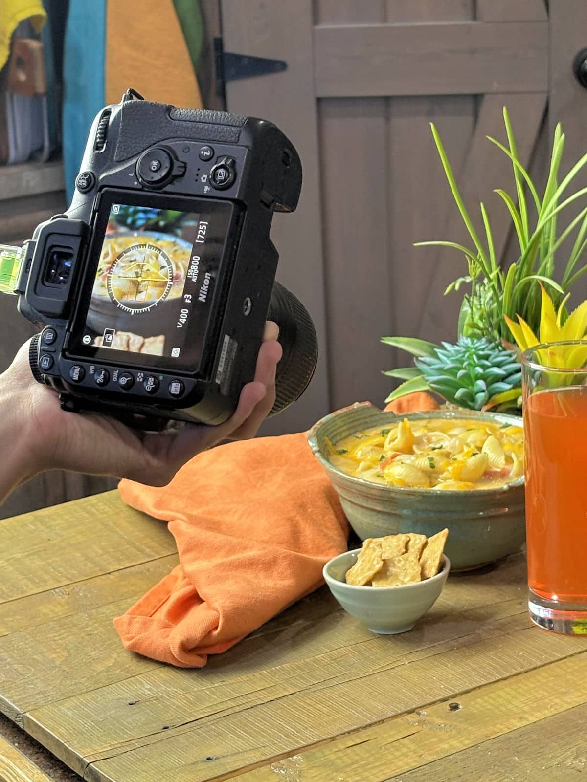 photo shoot for cheesy green chiles soup recipe