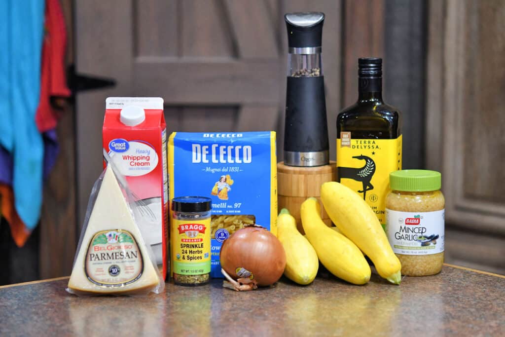 ingredients for Summer Squash Alfredo Pasta recipe 